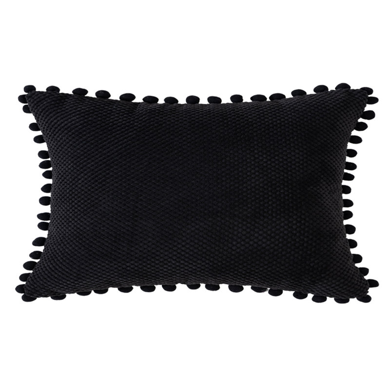 Pom-poms Cotton Blend Reversible Throw Pillow, Polyester/Polyfill, Black