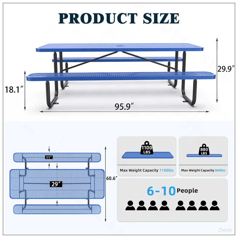 96" Rectangular Picnic Tables, Blue