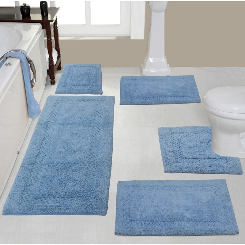 Tapis de bain 100% coton Classy Bathmat Collection (ensemble de 5), bleu