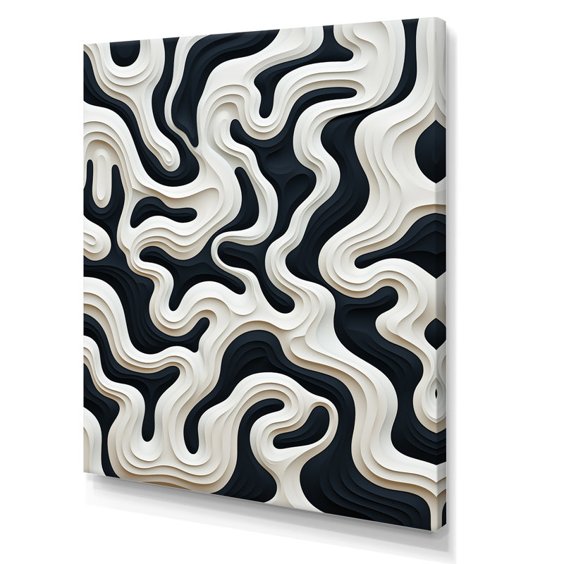 " Black White Labyrinth Pattern I ", 40" H x 30" W x 1.5" D, Wrapped Canvas
