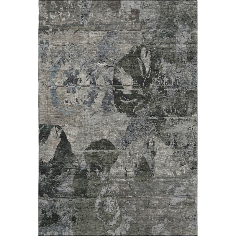 Premium Machine Washable Cerrito AMF555 Gray Rug, Rectangle 5' x 7'6"