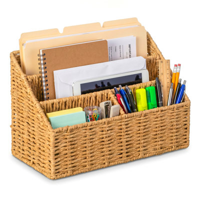 Handwoven Paper Rope Desktop Organizer for Mail Files, Natural