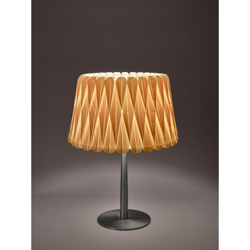 Lola Table Lamp, Natural Beech, Matte Black, 20.9" H x 15.4" W x 15.4" D