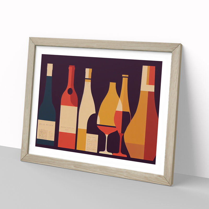 Retro Wine Bottle Vol.2 1 Piece Single Picture Frame Painting, 46cm H x 64cm W x 2cm D, Oak Framed