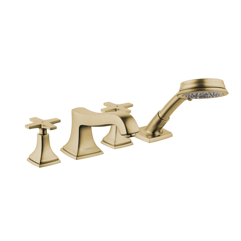 Hansgrohe Metropol Classic 4-Hole Roman Tub Set Trim with 1.8 GPM Handshower Trim Set Only, Brushed Bronze, Cross Handle