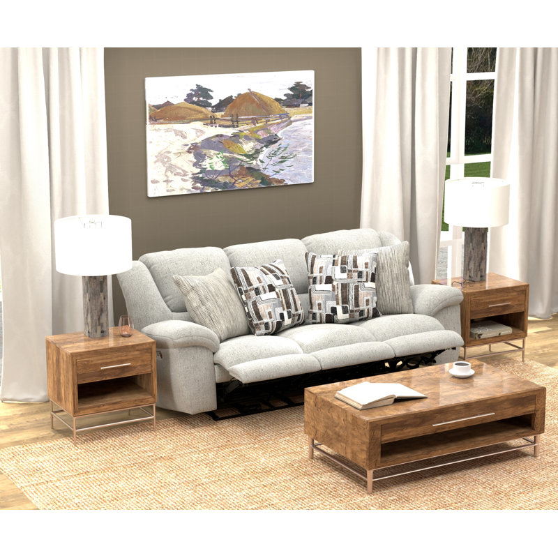 Canapé inclinable électrique avec 3 sièges inclinables et table rabattable Trifecta, Gris/beige