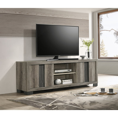 1Pc Entertainment Console With Rustic Charm And Weathered Wood Finish, Open Shelf Design For Living Room Furniture To Enhance Home Decor