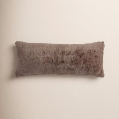 Ruched Rabbit Plush Solid Color Classic Modern Chic Lumbar Pillow with Down Insert 14x36 inch
