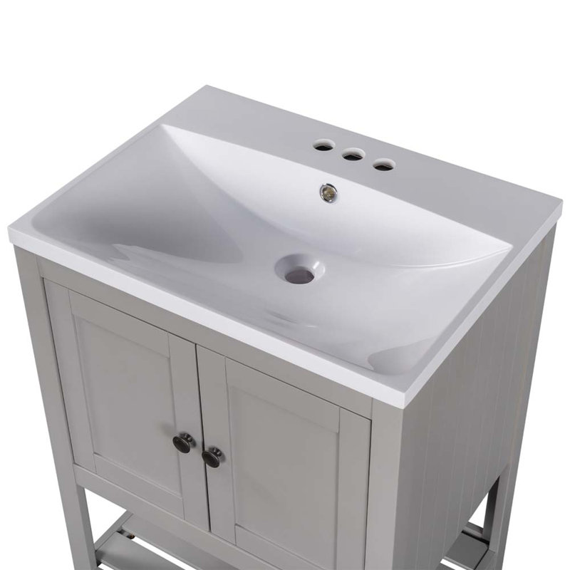 Gray MDF Freestanding Single Bathroom Vanity with Cultured Marble Sink