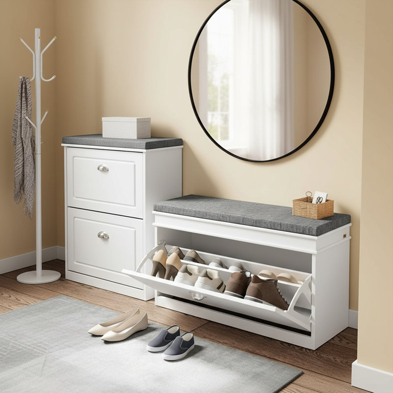 6 Pair Shoe Storage Bench, White