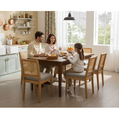 WAHSON Upholstered Seat Dining Chairs With Rattan Back Farmhouse Side Chair For Kitchen/Dining Room