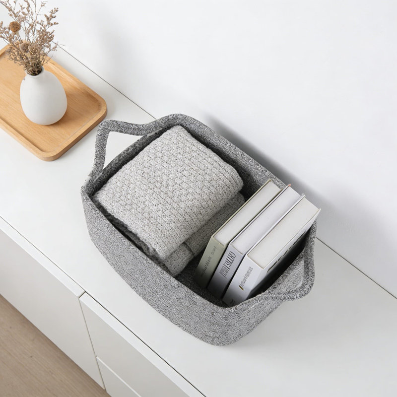 Woven Storage Basket With Handles, Natural Cotton Gift Basket For Baby Showers, Nursery Organization, Pet Toys, And Home Decor