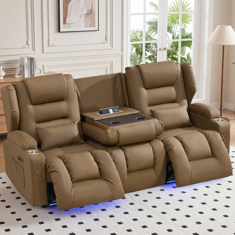 Canapé inclinable électrique à 3 places avec console rabattable, lumières DEL, charge USB, porte-gobelets pour le salon