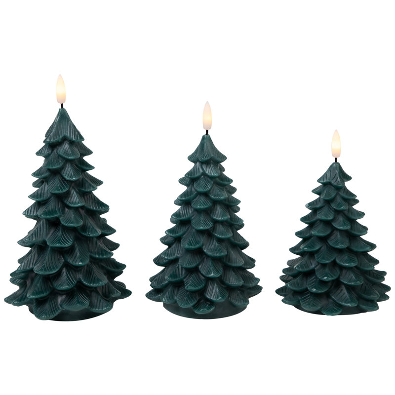 Flickering LED Flameless Christmas Tree Candles - 7.25" - Green - Set Of 3, Green