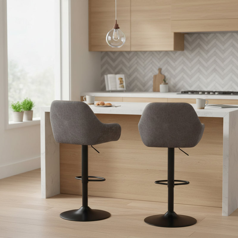 Adjustable Height Counter Stool with Metal Frame, Grey