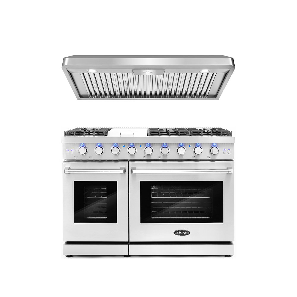 Cosmo 2 Piece Kitchen Appliance Package with 48'' Gas Freestanding Range , and Under Cabinet Range Hood Cosmo