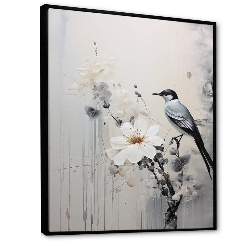 Minimalisme, oiseaux du paradis V sur toile, Cadre flottant noir, H 20 po x l 12 po