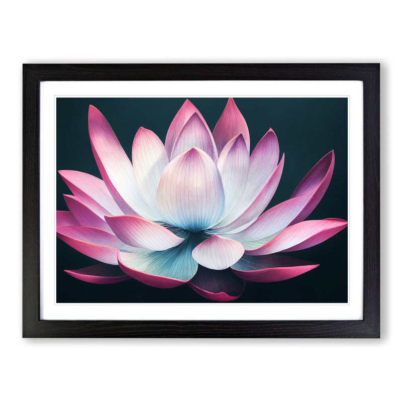 Excellent Lotus Flower 1 Piece Single Picture Frame Wall Art, 46cm H x 64cm W x 2cm D, Black
