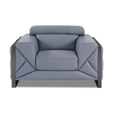 Light Blue Genuine Leather Chair with Adjustable Headrests