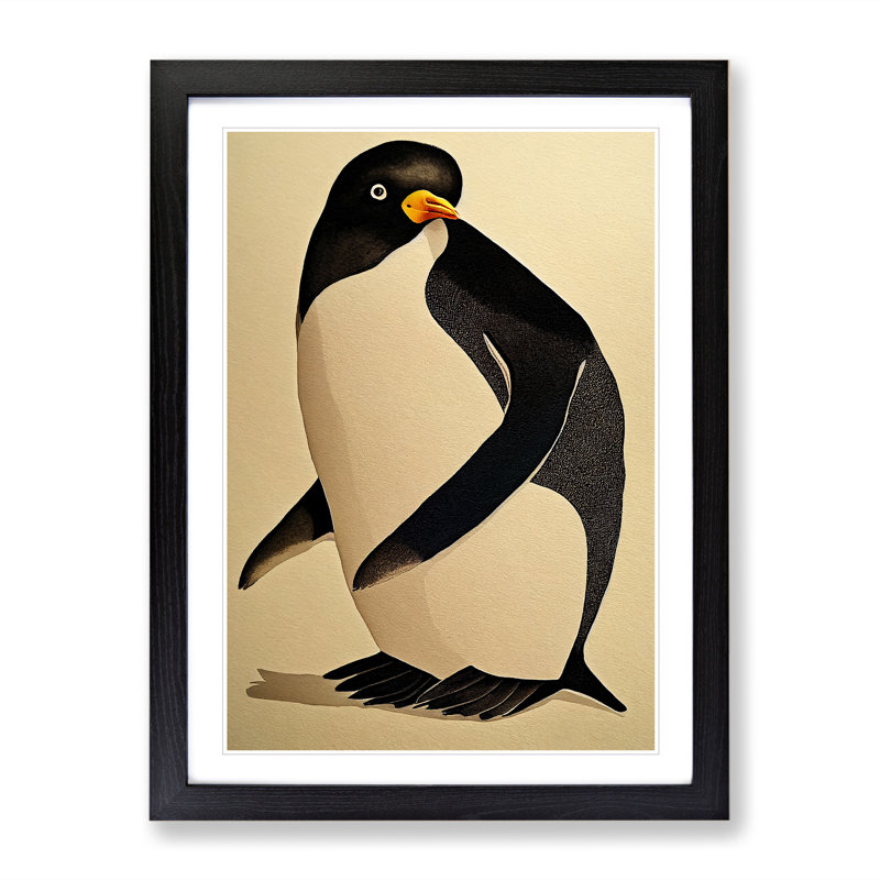 Penguin No.2 - Single Picture Frame Painting, 64cm H x 46cm W x 2cm D, Black