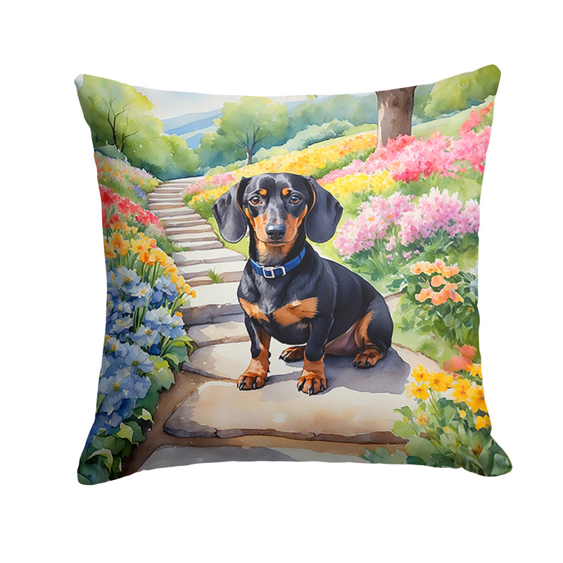 Dachshund Spring Path Throw Pillow, 18"H x 18"W