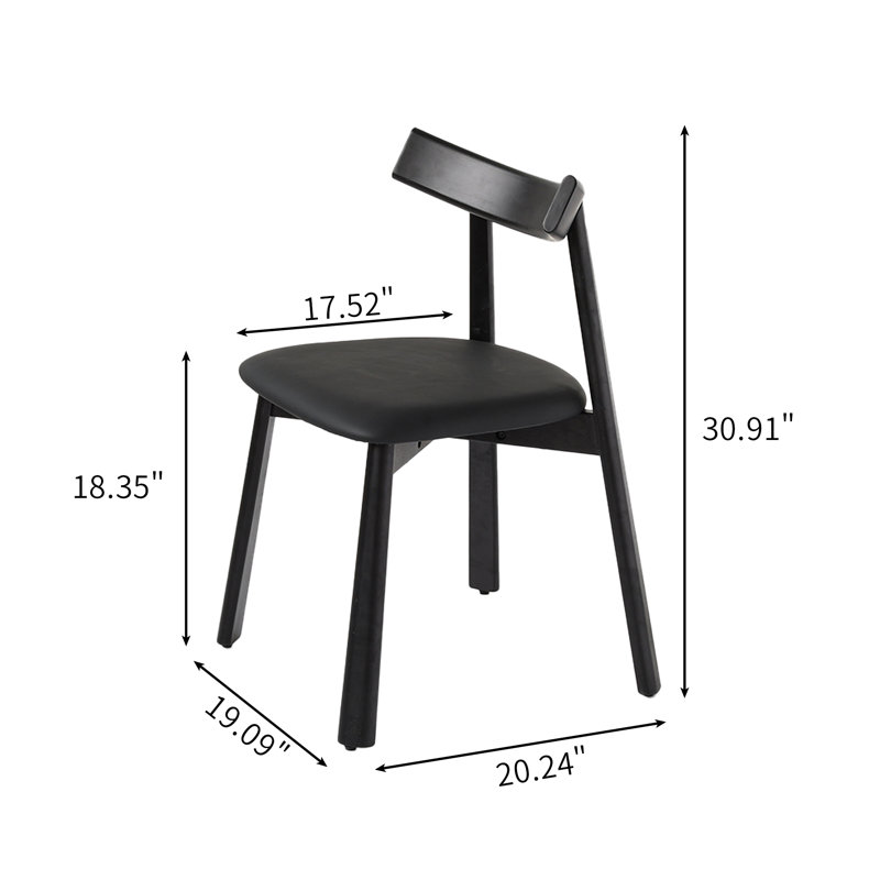Hanes 4-Piece Modern Upholstered Rubber Wood Faux Leather Dining Chair, Black
