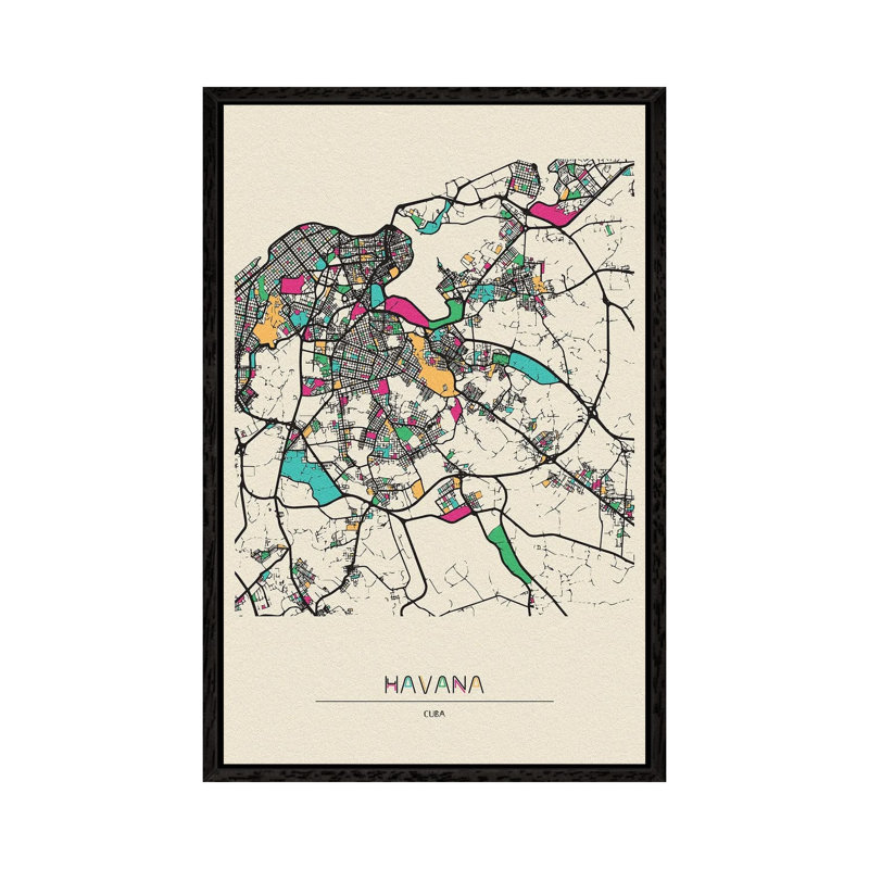 Havana, Cuba Map by Ayse Deniz Akerman - Floater Frame Gallery-Wrapped Canvas Giclée on Canvas