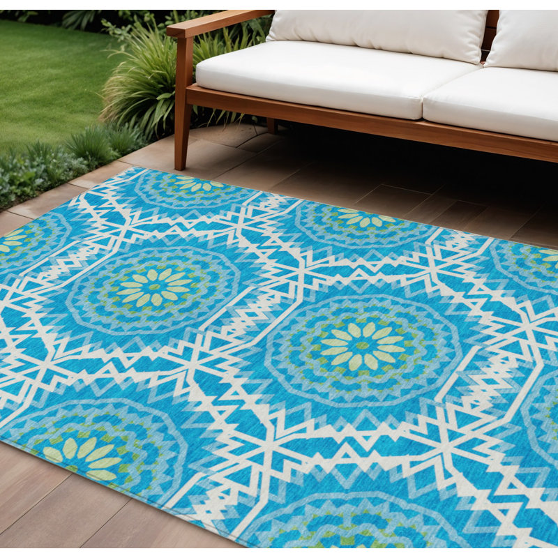 Tapis intérieur lavable à motif floral 8 pi x 10 pi bleu ciel