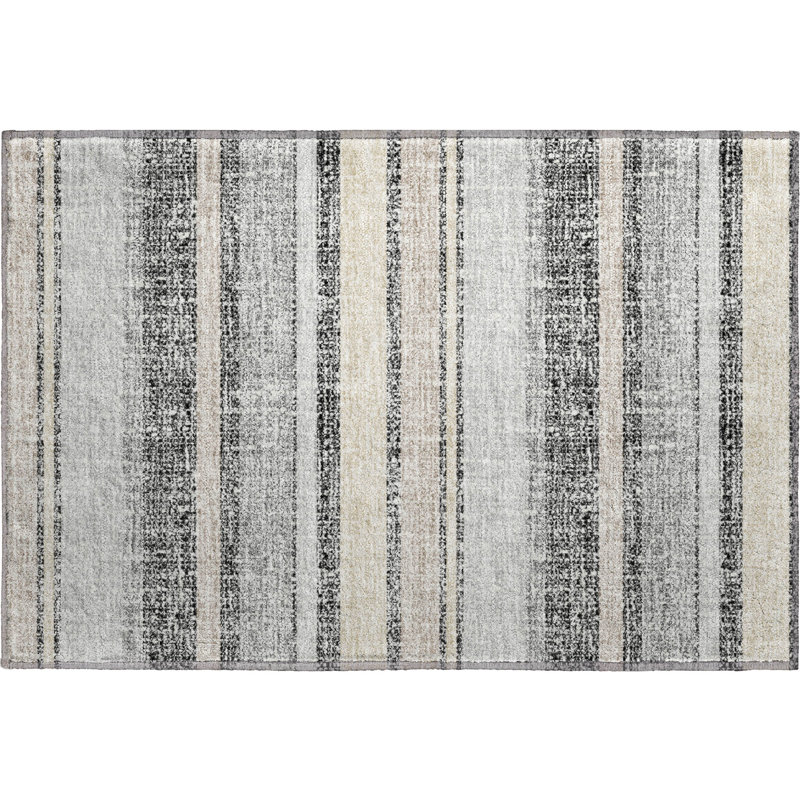 Premium Machine Washable Mayfield AMF2122 Striped Rug, 1'8" x 2'6", Black
