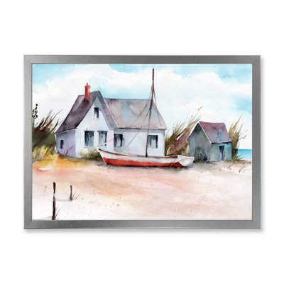 Maison avec petit bateau sur une plage I - Peinture sur toile