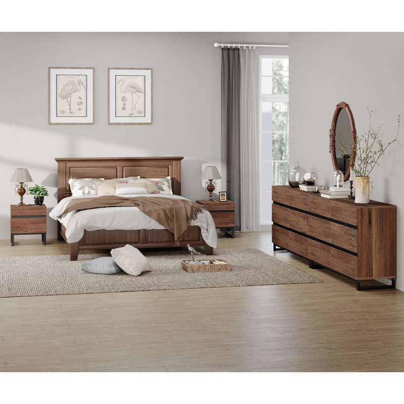 4-Piece Modern Bedroom Furniture Set, 94.5-Inch Dresser With 12 Drawers And 2 Nightstands With 2 Drawers, Bedroom Set Of 4