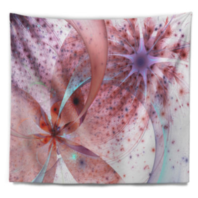 Tapisserie floral à fleur symétrique rouge et bleu floral
