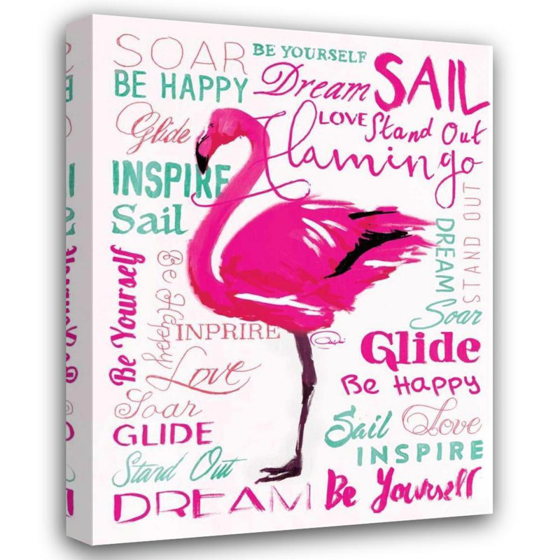 Art sur toile tendue Bayou Breeze OnRei Gallery: Wordy Flamingo, H 46 po x l 36 po