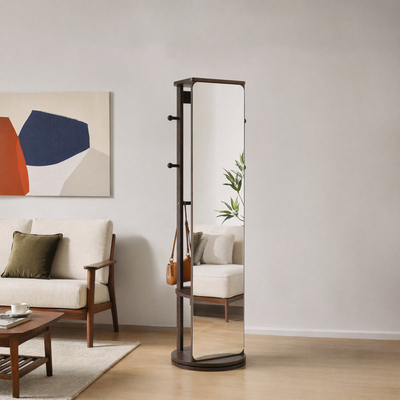 Portemanteau en bois massif pleine grandeur avec porte et miroir