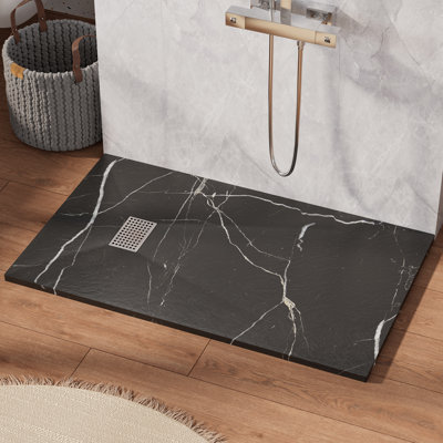 59/60＂W X 36＂D Smc Solid Surface Shower Pan Base With Drain Cover, Non-Slip, Low-Profile, Curbless, Wheelchair Accessible
