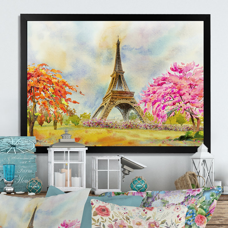 «Paris Eiffel Tower In Beau Fitul Summer», reproduction sur toile flottante, H 8 po x l 12 po x P 1 po, Cadre noir