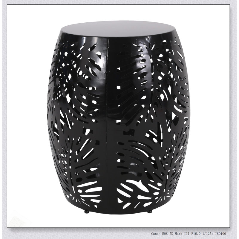 Modern Metal End Table With Tropical Palm Leaf Design, Durable And Stylish For Contemporary Living Spaces, Black