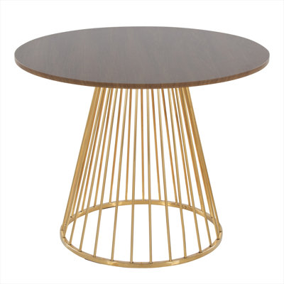 37.75-Inch Round Solid and Manufactured Wood Dining Table with Gold Steel Base, Seats 4, Wood-Tone Brown