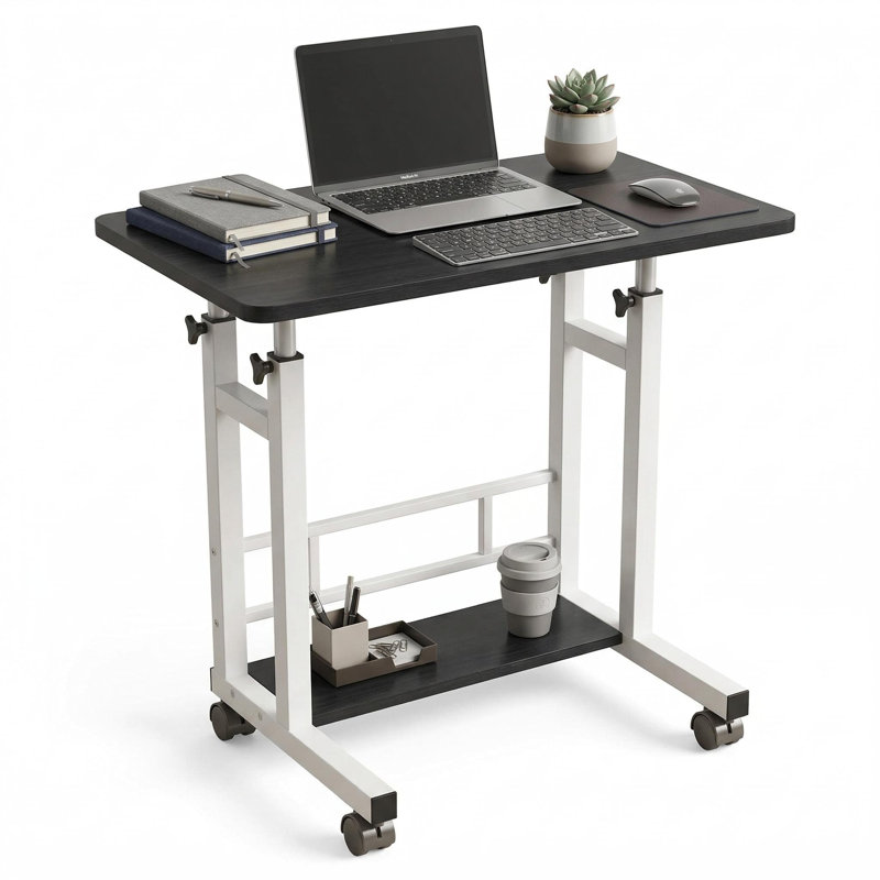 Petit bureau pour travailler debout à hauteur ajustable, table d'ordinateur portable mobile à roulettes avec roulettes, Noir