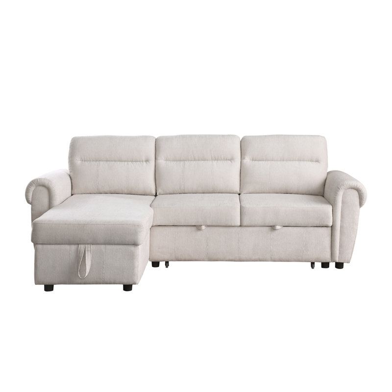 Hugo 97"W  Chenille Reversible Sleeper Sectional Sofa Chaise With USB Charger