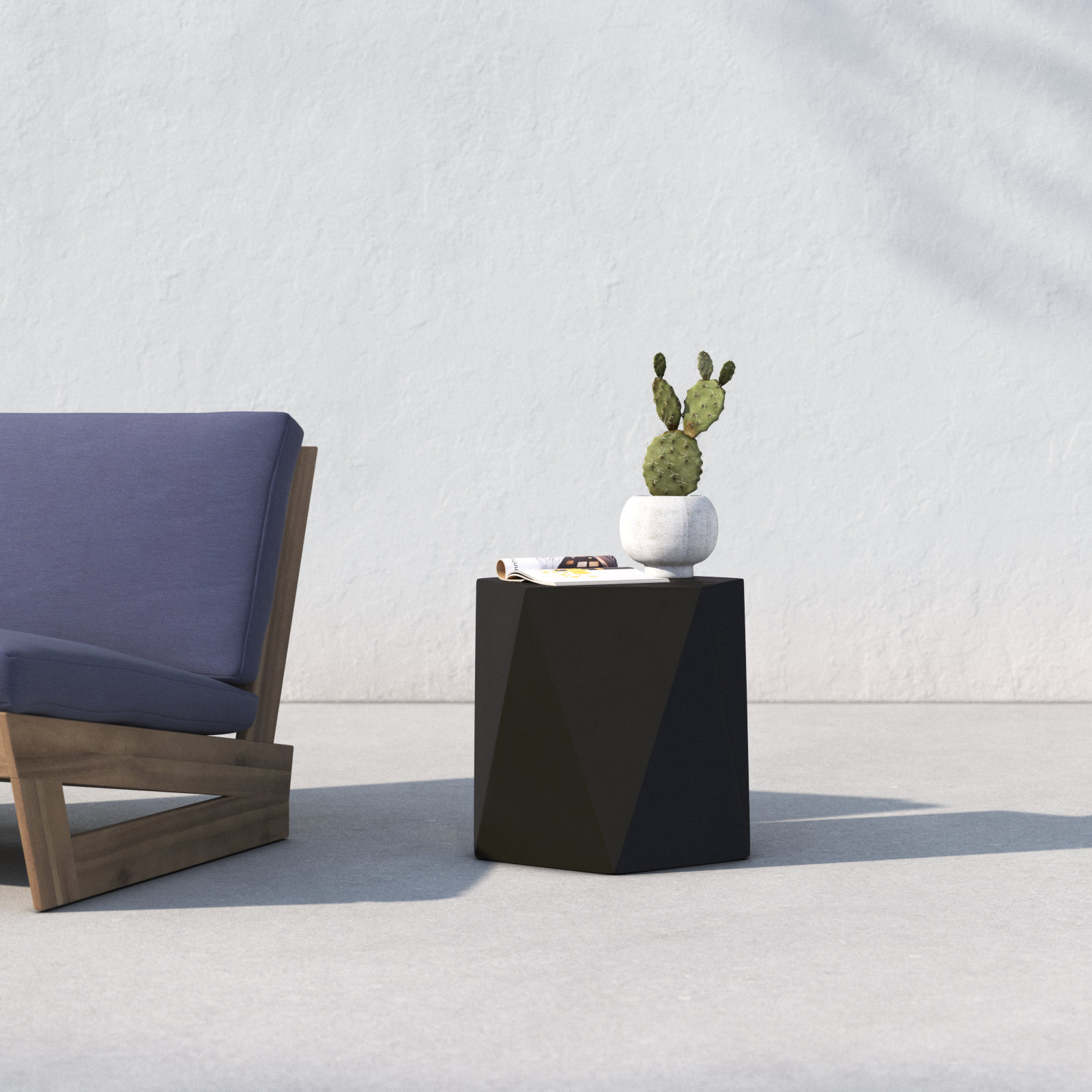 Elyas 16'' Stone Outdoor Side Table, Matte Black