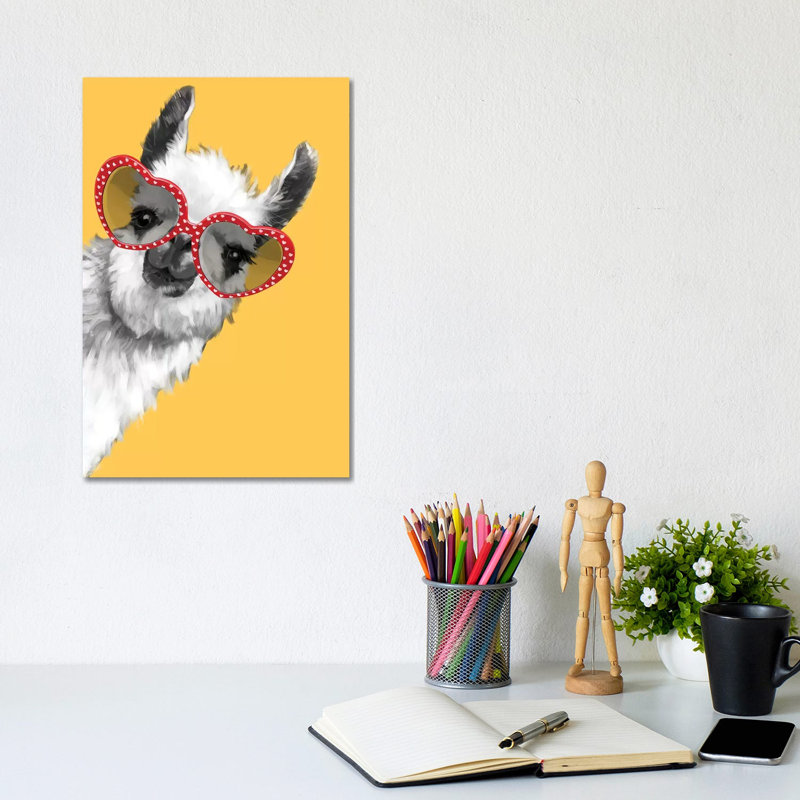 Fashion Hipster Llama With Glasses by Big Nose Work - Wrapped Canvas Print