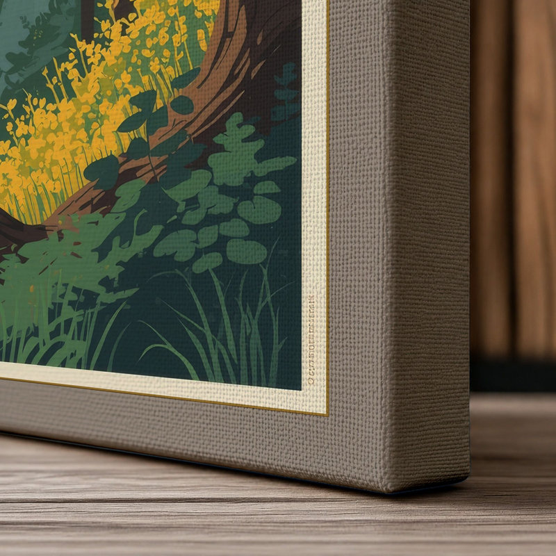 Fox in Ancient Forest Rustic - Wrapped Canvas, 30x20 - 76.2 x 50.8 cm, Taupe Border