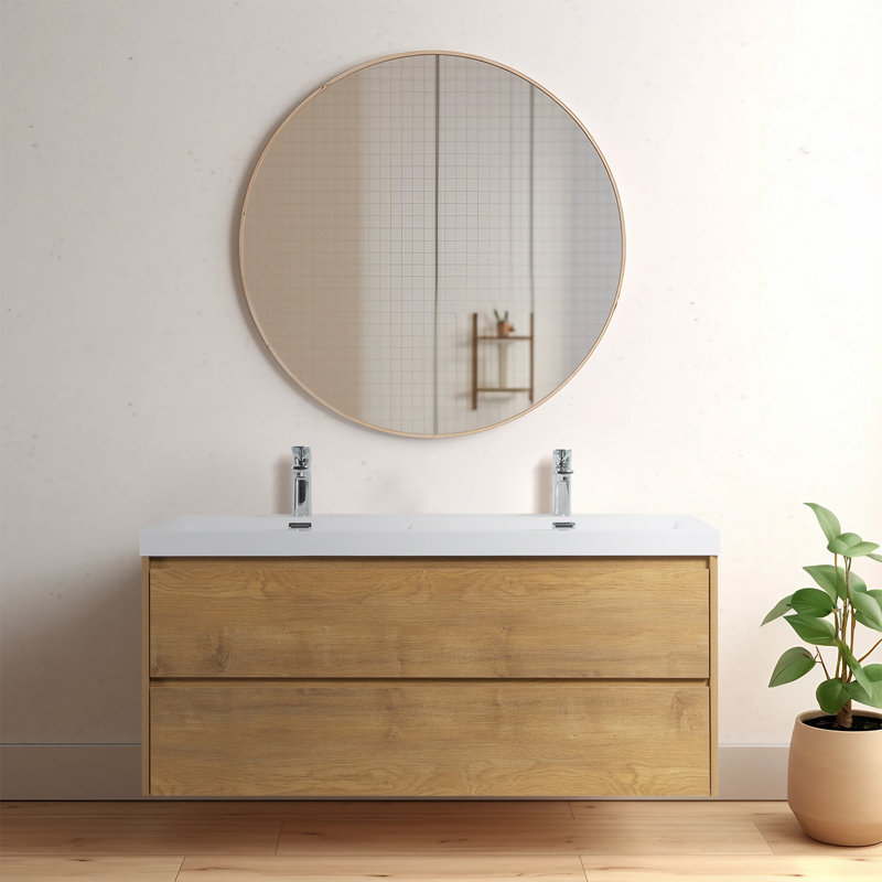 Matthais Double Vanity with Drop In Resin Basin, Oak