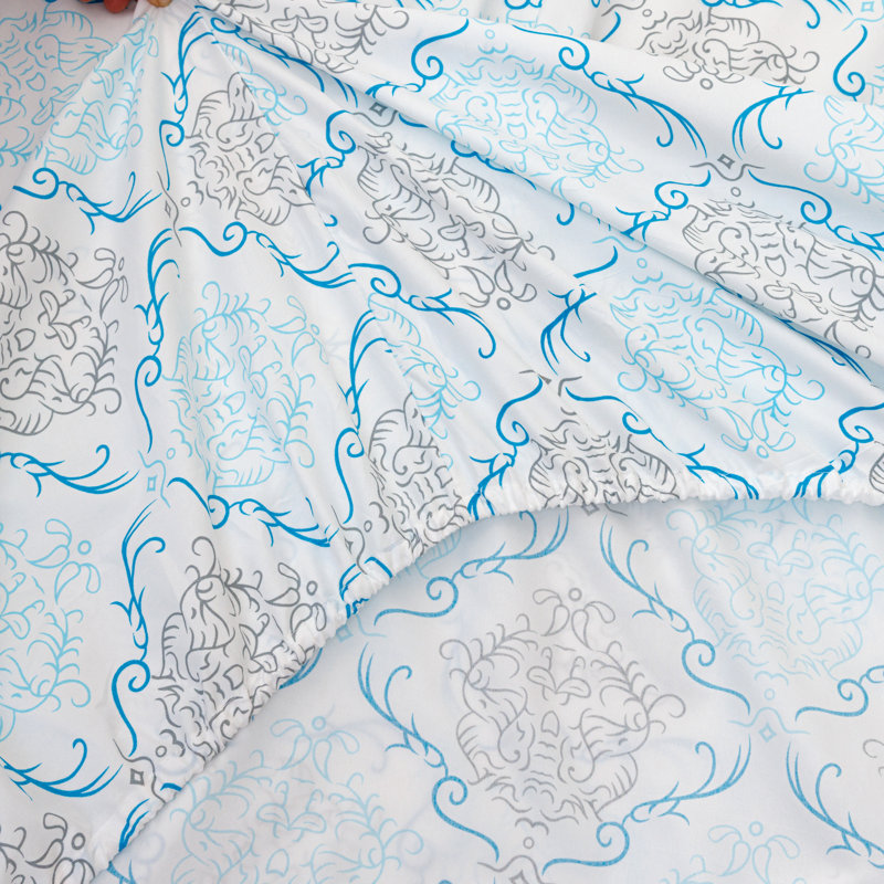 Prestige Home Microfiber Damask Fitted Sheet, Queen Sheet Set + 1 Fitted Sheet + 2 Pillowcases