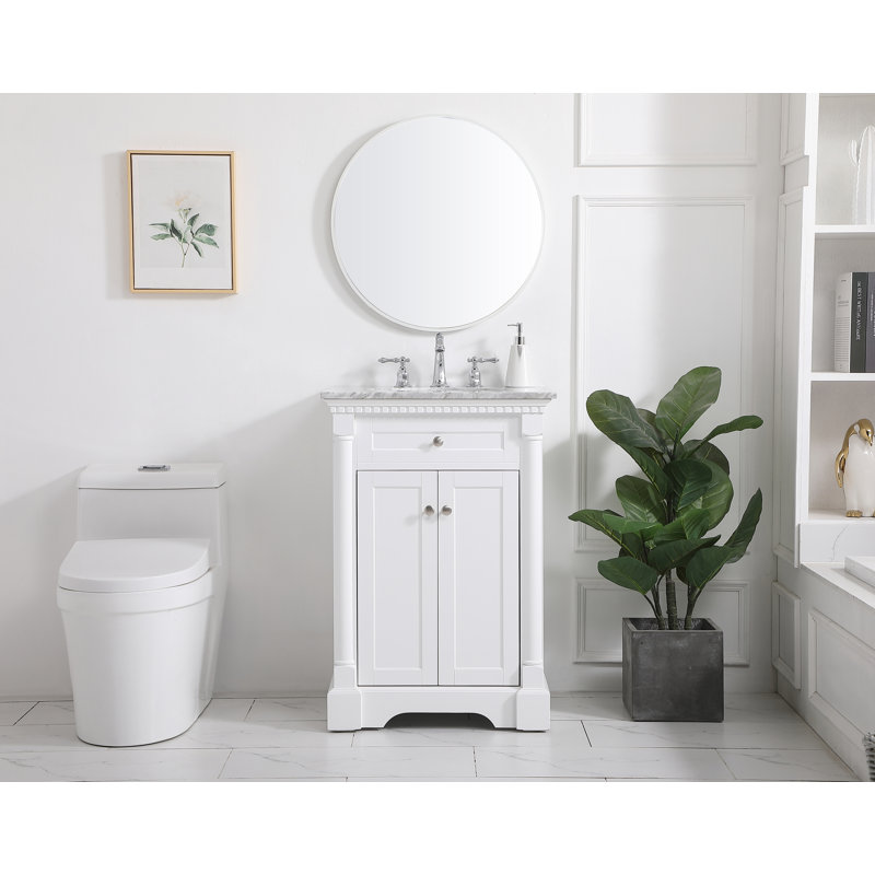 24'' Single Bathroom Vanity with Marble Top, White