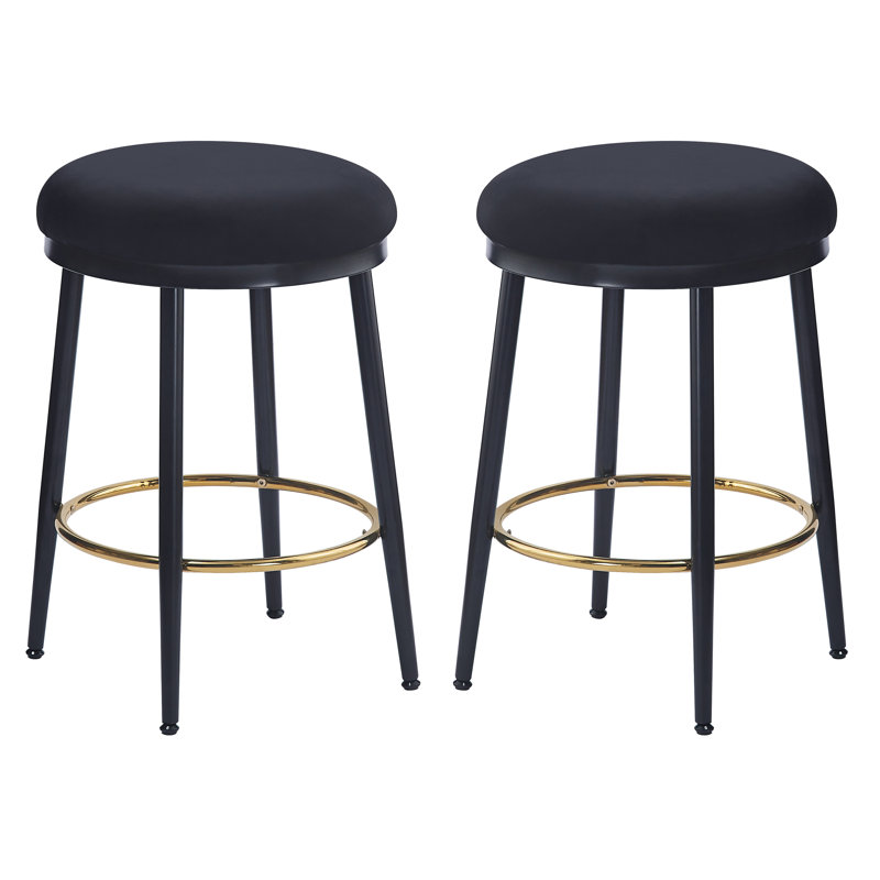 Yamanda 24.75" Modern Counter Stools, Black, Set of 2