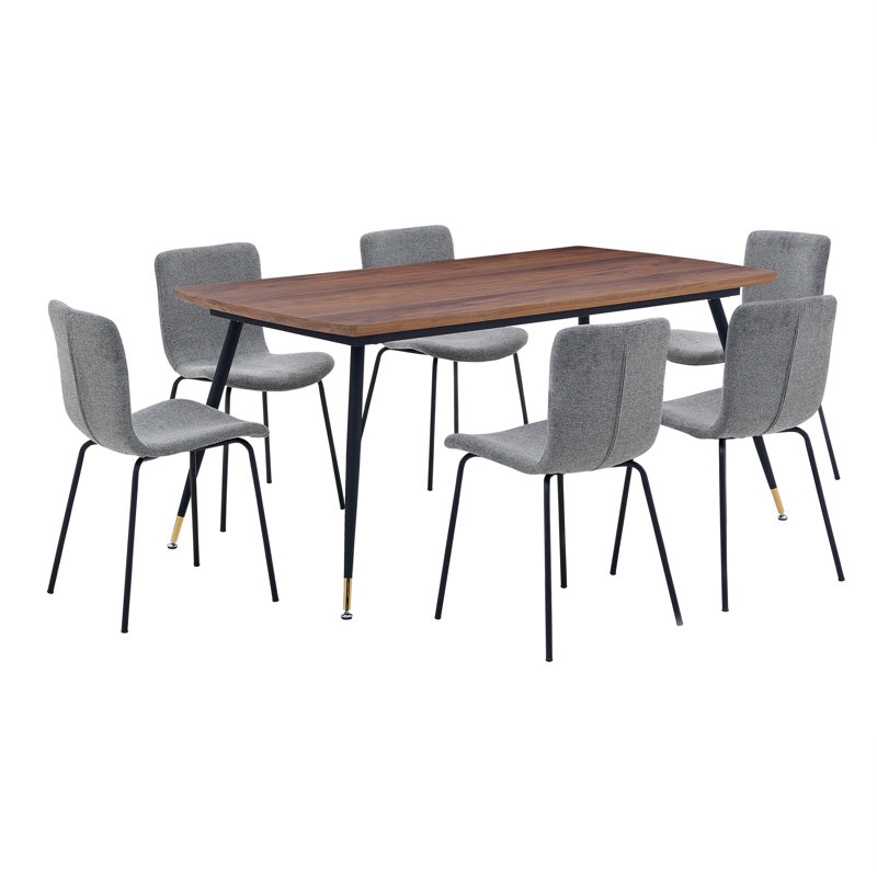 Ensemble de salle à manger 7 pièces avec dossier rembourré, brun et gris, 1 table et 4 chaises, Gris clair