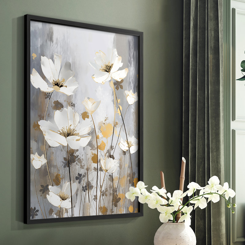 FLORAL Series CDxxiii - reproduction encadrée de qualité supérieure - prête à être accrochée - aucun clou requis, Noir