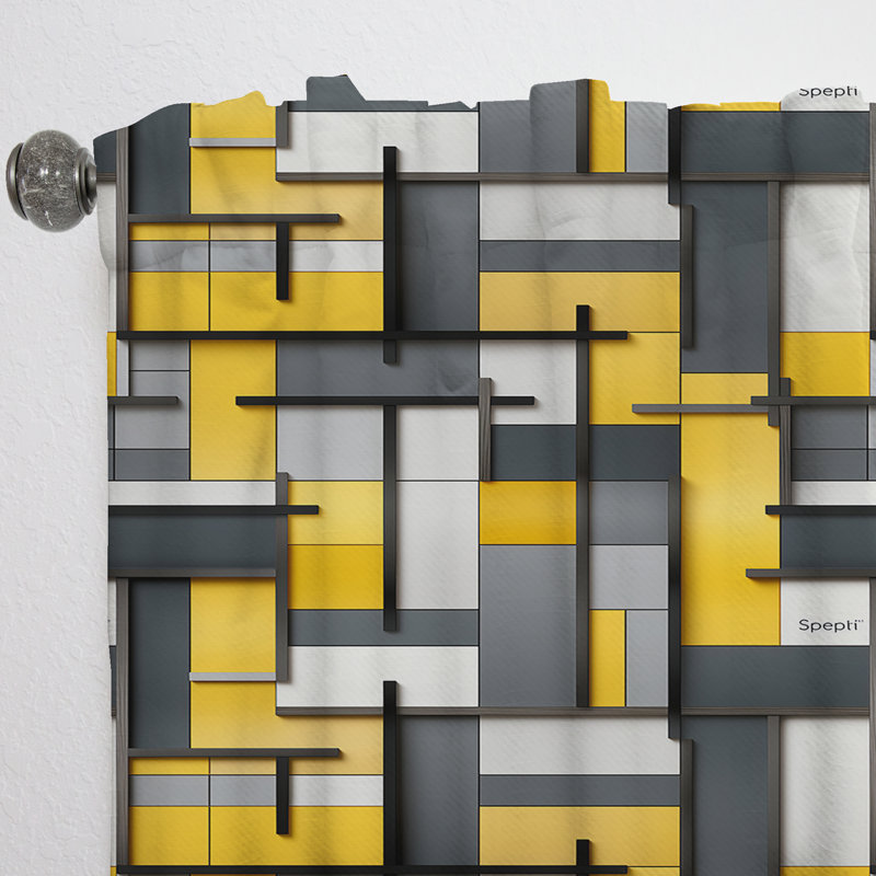 Harmonie de blocs géométriques jaunes et gris - Rideau moderne - Velours obscurcissant - 1 panneau, L 52 po x L 84 po